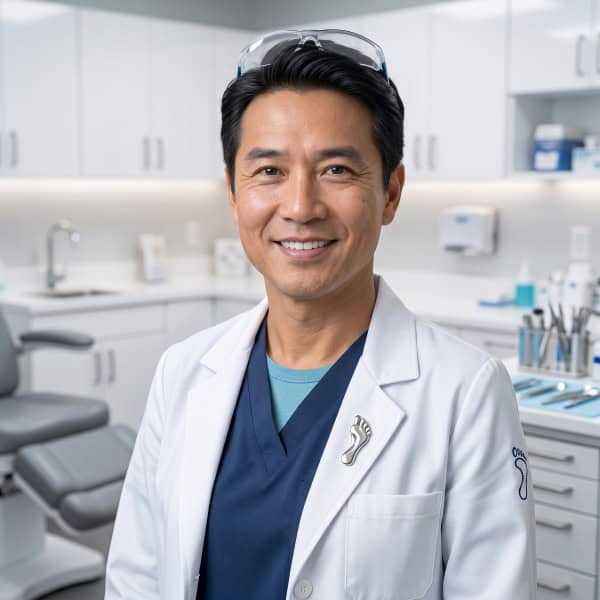 Smiling male doctor in a medical office with dental equipment.